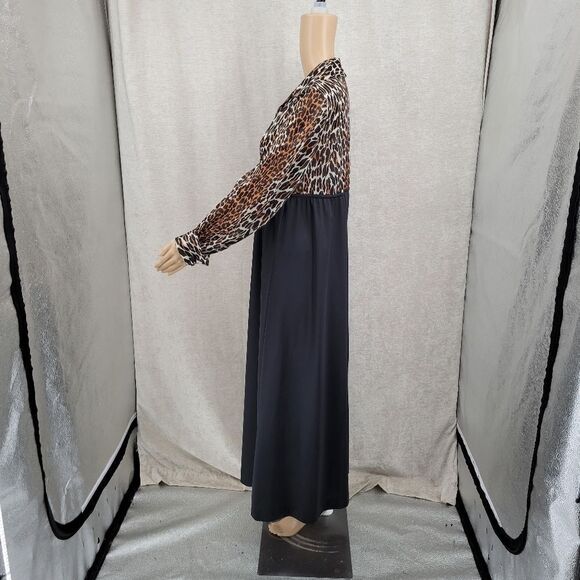 Vanity Fair Vtg 60s Leopard Black Button Front Nightgown Robe Dress Size Small - Picture 6 of 16